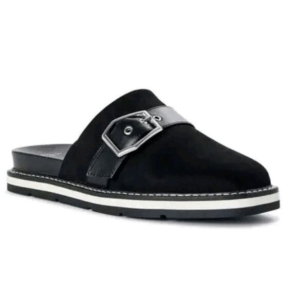 Size 9 Buckled Mule Slides Black Suede Comfort Flats Loafers Shoes - Picture 9 of 9